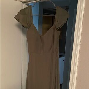 Floor length dress with side leg slit- Olive green Dress